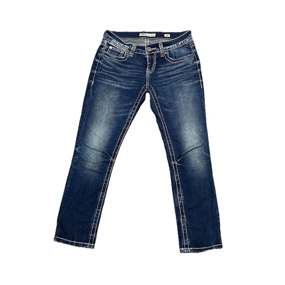 BKE Women’s Jeans Size 27 Blue Denim Distressed Straight Leg Low Rise